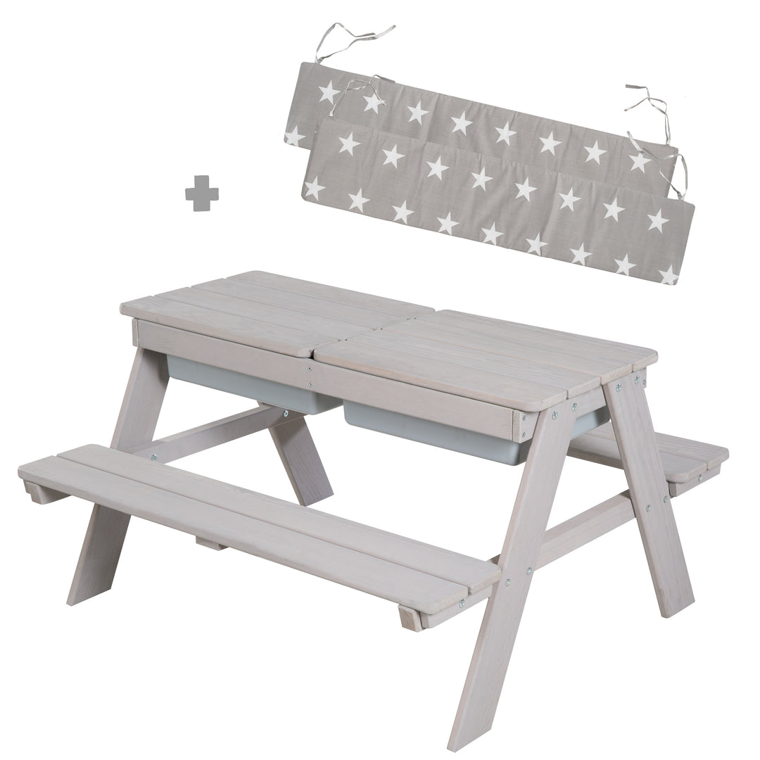 Set de mesa y sillas infantil 'Play' con bandejas de juego, resistente a la intemperie madera maciza, set de mesa y sillas & mesa de barro - Gris – Recorte (13/13)