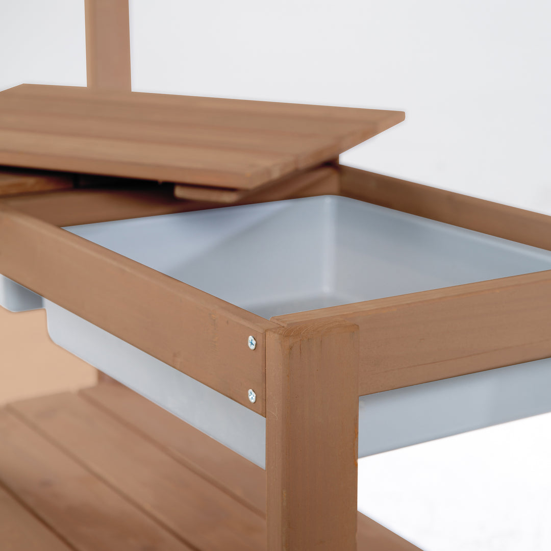 Matschküche 'Outdoor+', teakfarben mit abnehmbarer Abdeckung, wetterfestes Holz – Detailbild (8/9)