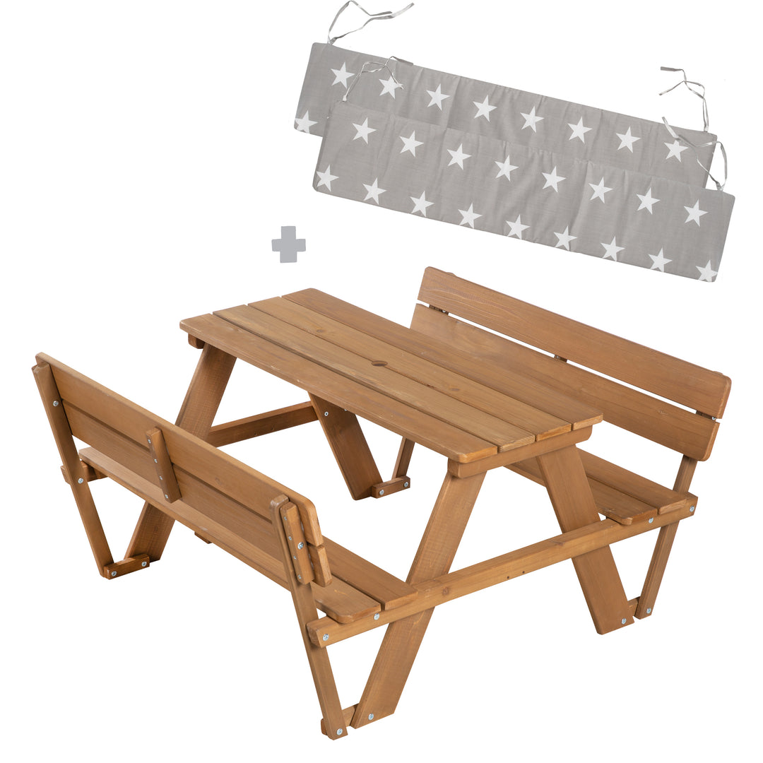 Kindersitzgruppe 'Outdoor+' mit 2 Bänken + Tisch 'Picknick for 4' - Massivholz wetterfest - Teak – Freisteller (8/11)