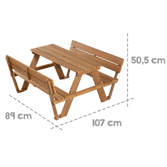 Kindersitzgruppe 'Outdoor+' mit 2 Bänken + Tisch 'Picknick for 4' - Massivholz wetterfest - Teak – Infografik (3/11)