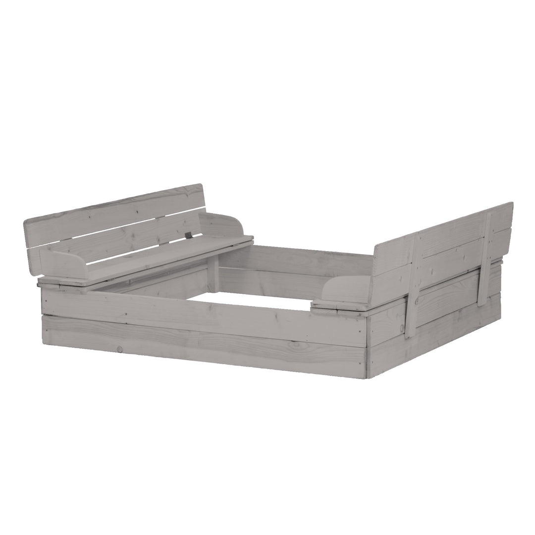 Sandkasten mit Deckel aufklappbar zu 2 Bänken, Massivholz, wetterfest, grau, 21,5 x 127 x 123,5 cm – Produktbild (6/6)
