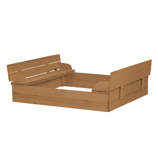 Sandkasten aufklappbar zu 2 Bänken, Massivholz, wetterfest, teakholzfarben, 21,5 x 127 x 123,5 cm – Produktbild (1/6)