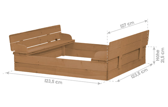 Sandkasten aufklappbar zu 2 Bänken, Massivholz, wetterfest, teakholzfarben, 21,5 x 127 x 123,5 cm – Produktbild (4/6)