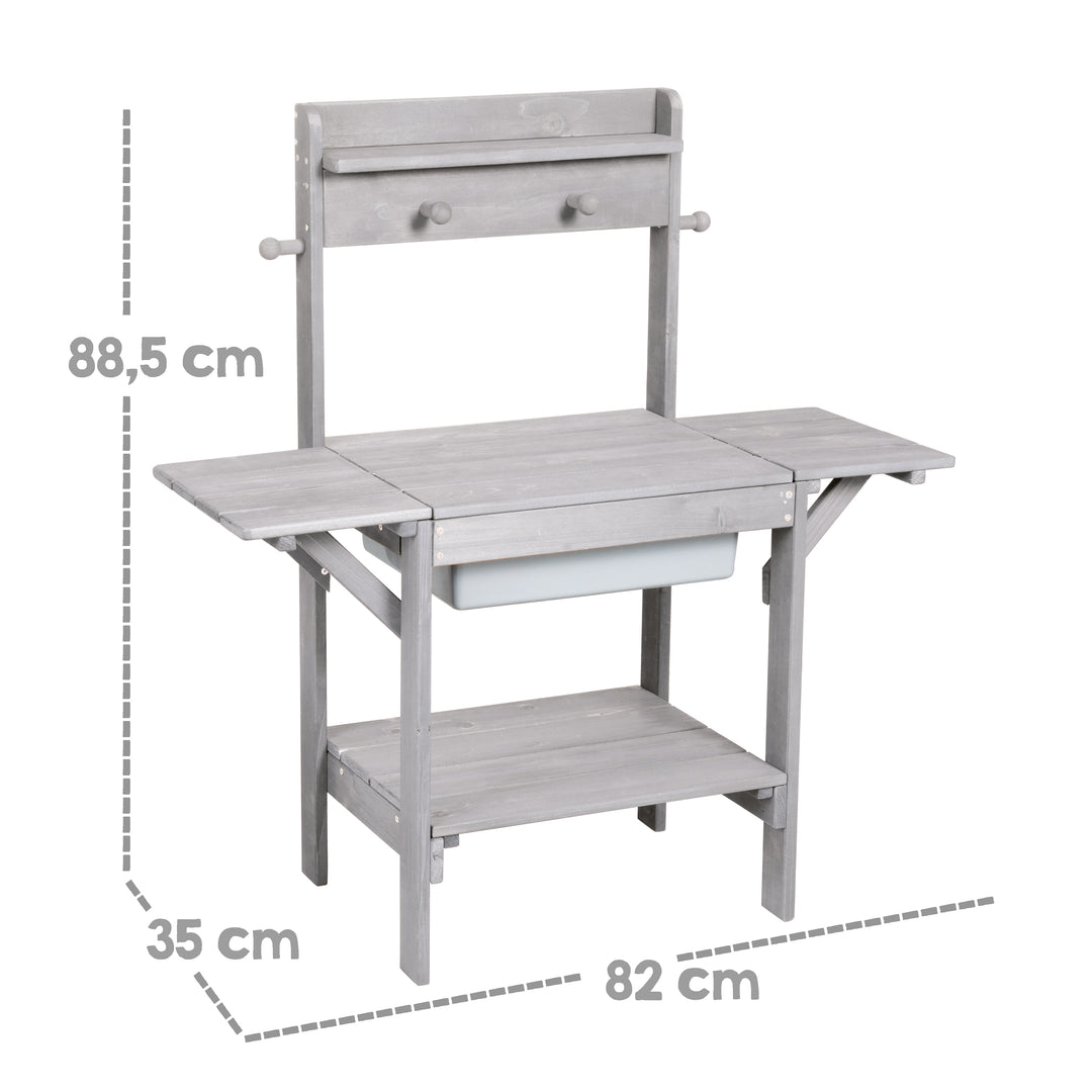 Cucina da esterno 'Midi' - Cucina da giardino per bambini per acqua & sabbia, resistente tutti intemperie legno massello grigio – Infografica (3/8)
