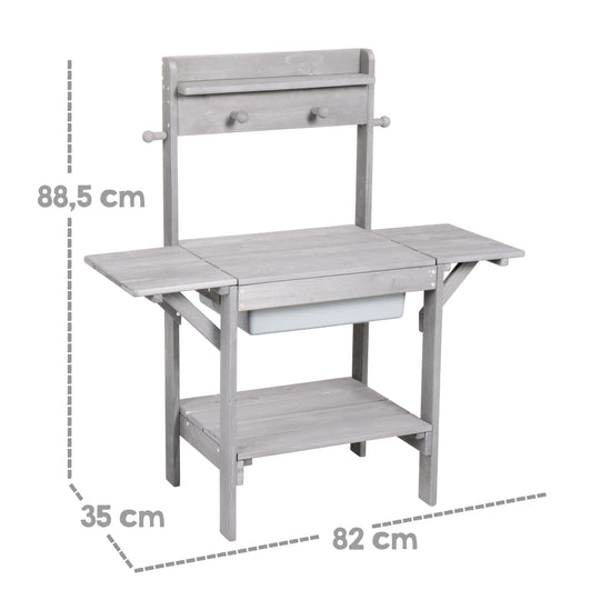 Cucina da esterno 'Midi' - Cucina da giardino per bambini per acqua & sabbia, resistente tutti intemperie legno massello grigio – Infografica (3/8)