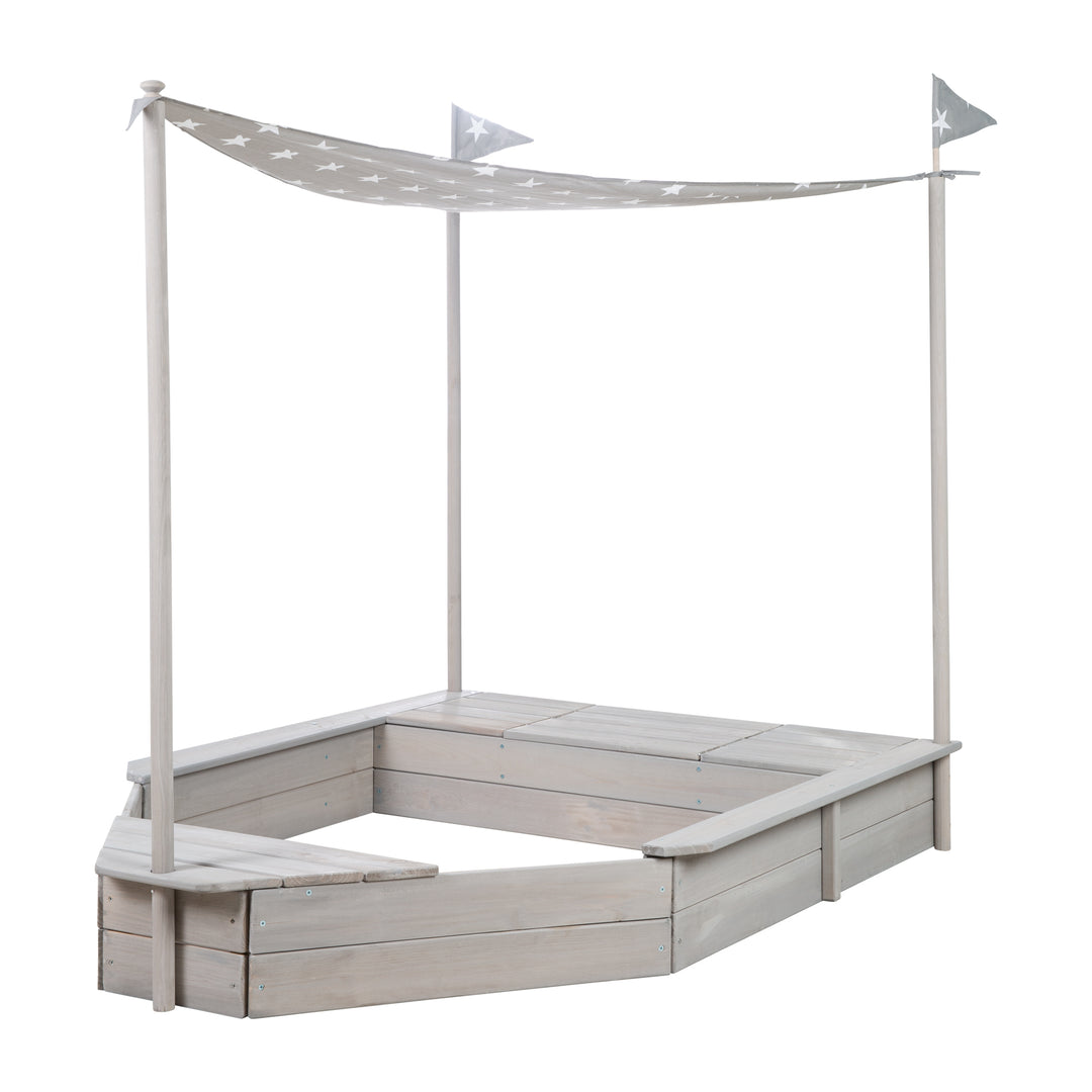 Sandkasten 'Schiff', Kinder-Outdoor-Sandkasten aus wetterfestem Massivholz, inkl. Sonnendach – Freisteller (8/14)