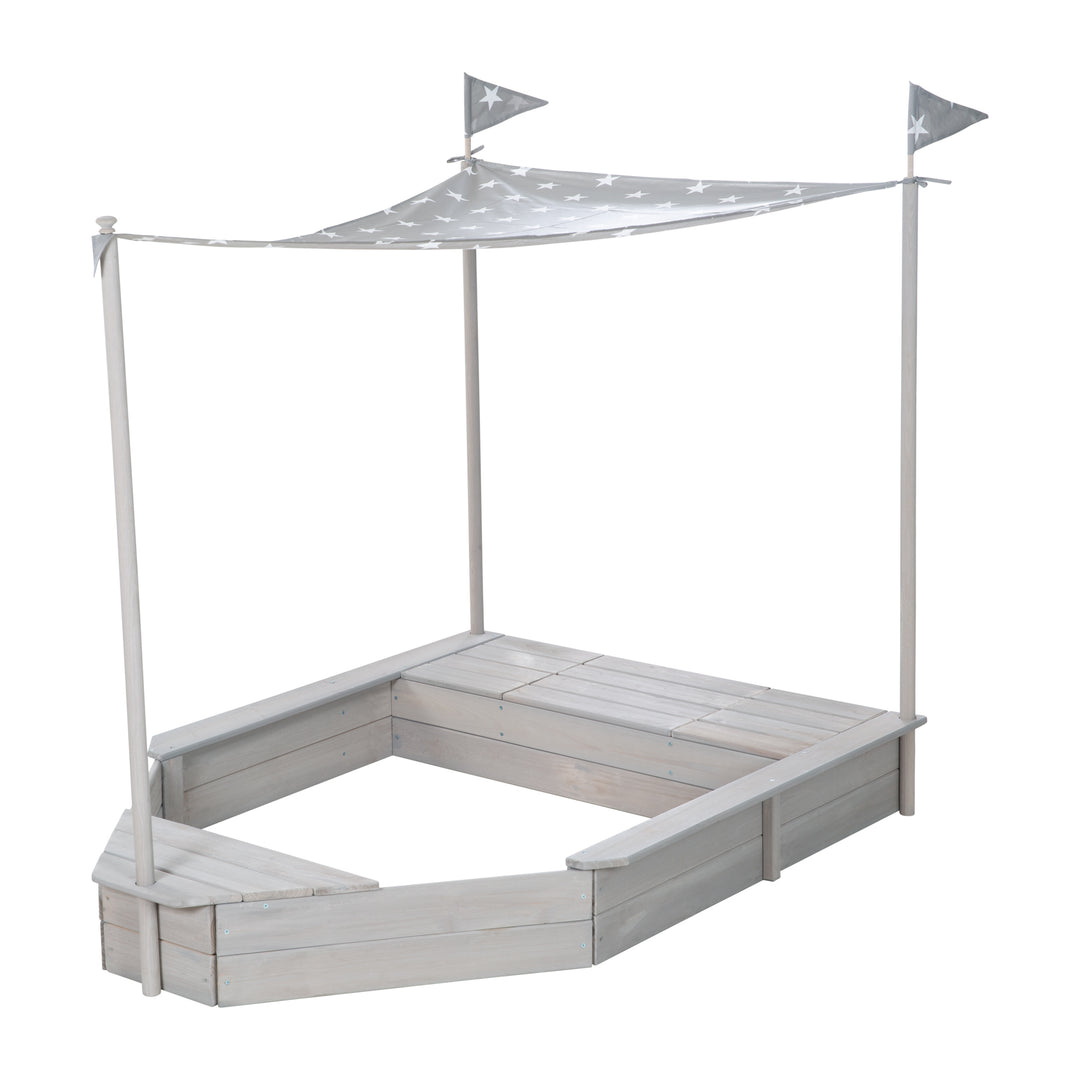 Sandkasten 'Schiff', Kinder-Outdoor-Sandkasten aus wetterfestem Massivholz, inkl. Sonnendach – Freisteller (9/14)