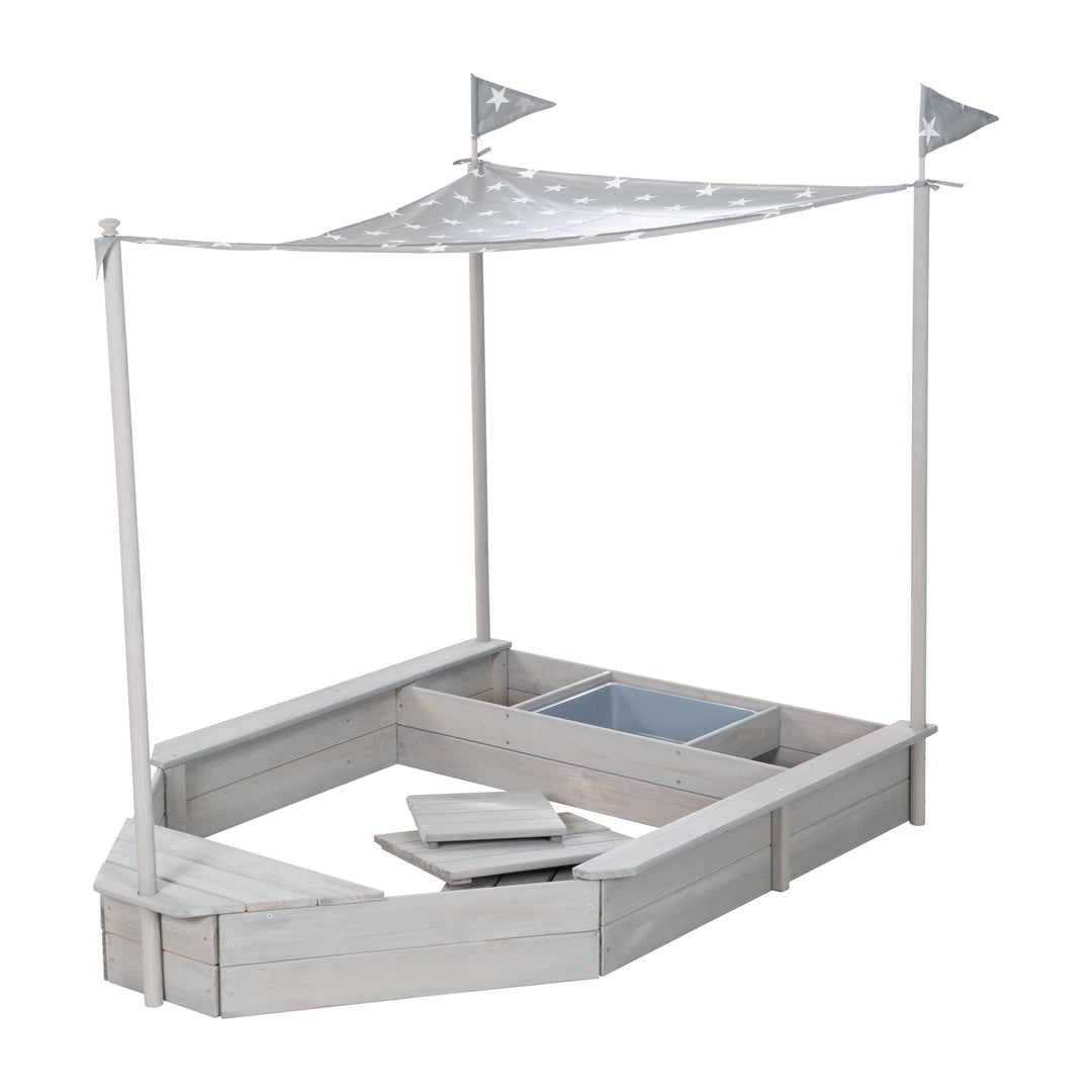Sandkasten 'Schiff', Kinder-Outdoor-Sandkasten aus wetterfestem Massivholz, inkl. Sonnendach – Freisteller (10/14)