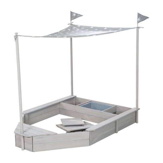 Sandkasten 'Schiff', Kinder-Outdoor-Sandkasten aus wetterfestem Massivholz, inkl. Sonnendach – Freisteller (10/14)
