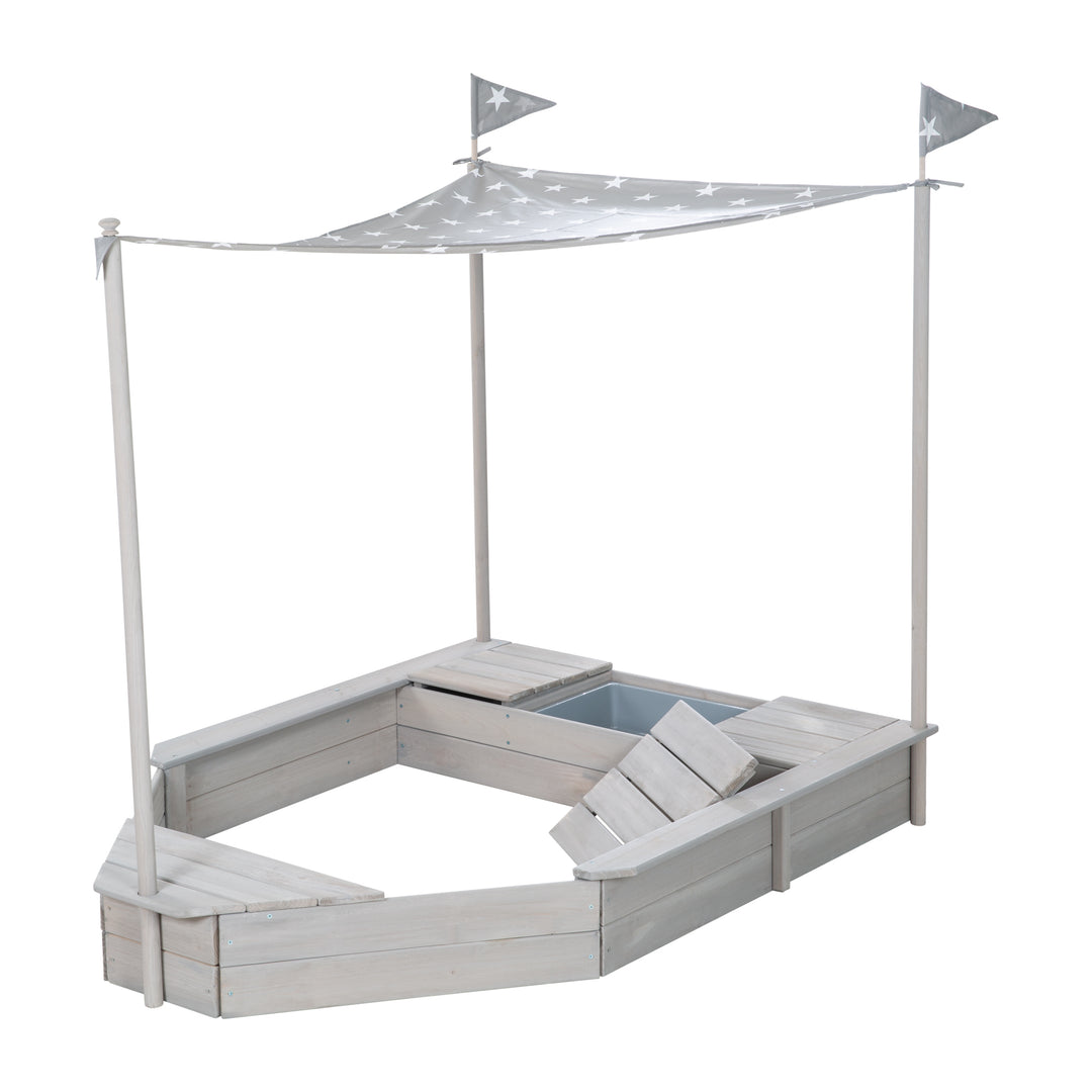 Sandkasten 'Schiff', Kinder-Outdoor-Sandkasten aus wetterfestem Massivholz, inkl. Sonnendach – Freisteller (11/14)