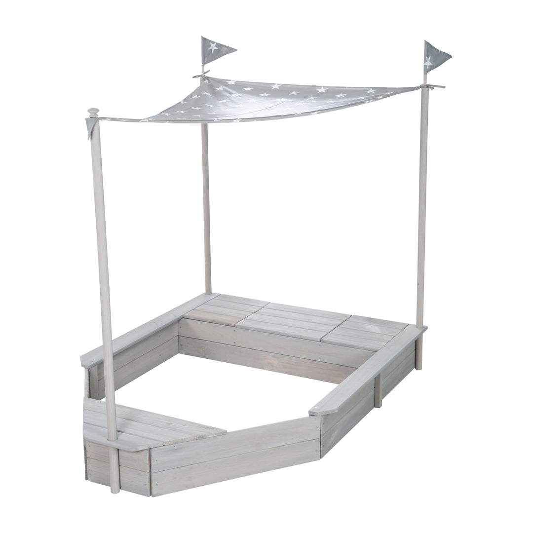 Sandkasten 'Schiff', Kinder-Outdoor-Sandkasten aus wetterfestem Massivholz, inkl. Sonnendach – Freisteller (6/14)