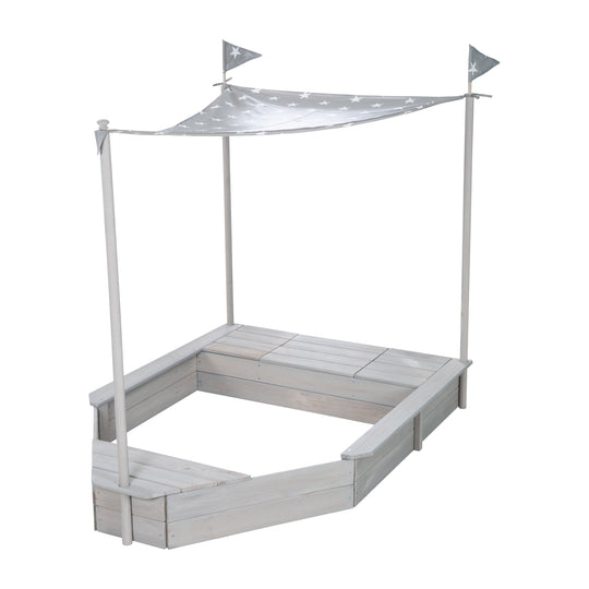 Sandkasten 'Schiff', Kinder-Outdoor-Sandkasten aus wetterfestem Massivholz, inkl. Sonnendach – Freisteller (6/14)