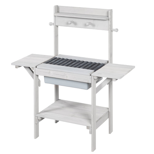 Outdoor-Matschküche 'BBQ', Wetterfeste Gartenküche für Wasser & Sand, Holz grau – Freisteller (1/11)