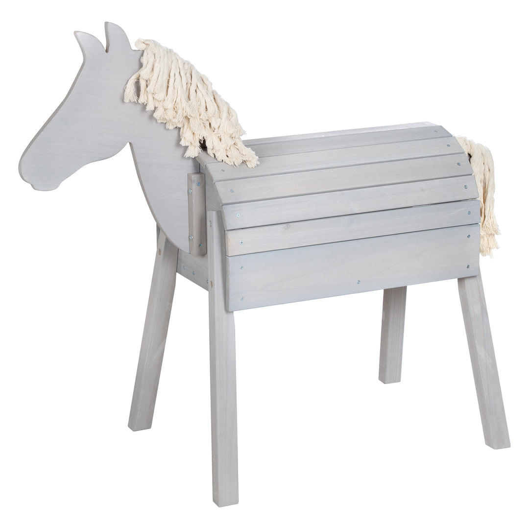 Jeu & cheval de voltige - Avec crinière, queue & surface de rangement - Bois massif gris lasuré – Détourage (4/7)