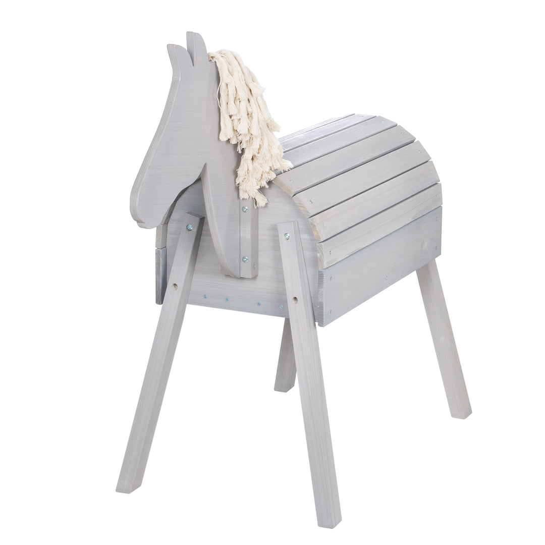 Jeu & cheval de voltige - Avec crinière, queue & surface de rangement - Bois massif gris lasuré – Détourage (3/7)