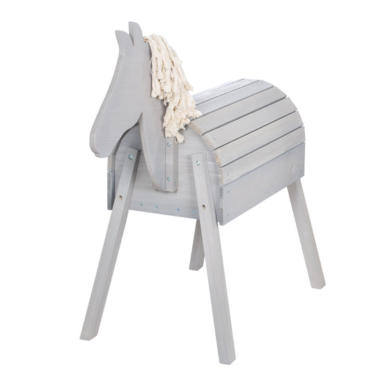 Jeu & cheval de voltige - Avec crinière, queue & surface de rangement - Bois massif gris lasuré – Détourage (3/7)