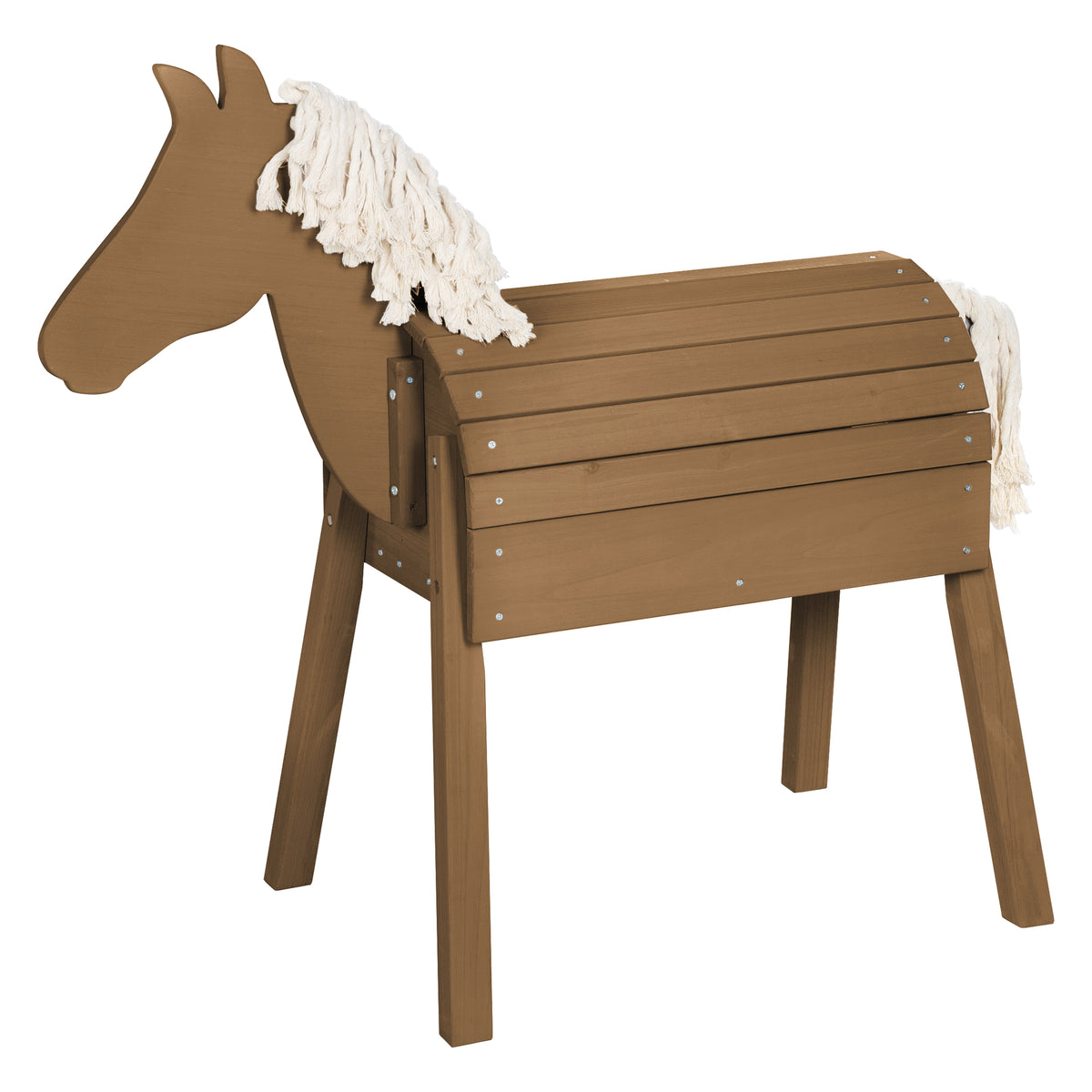 Jeu & cheval de voltige - Avec crinière, queue & surface de rangement - Bois massif teak lasuré – Détourage (1/4)