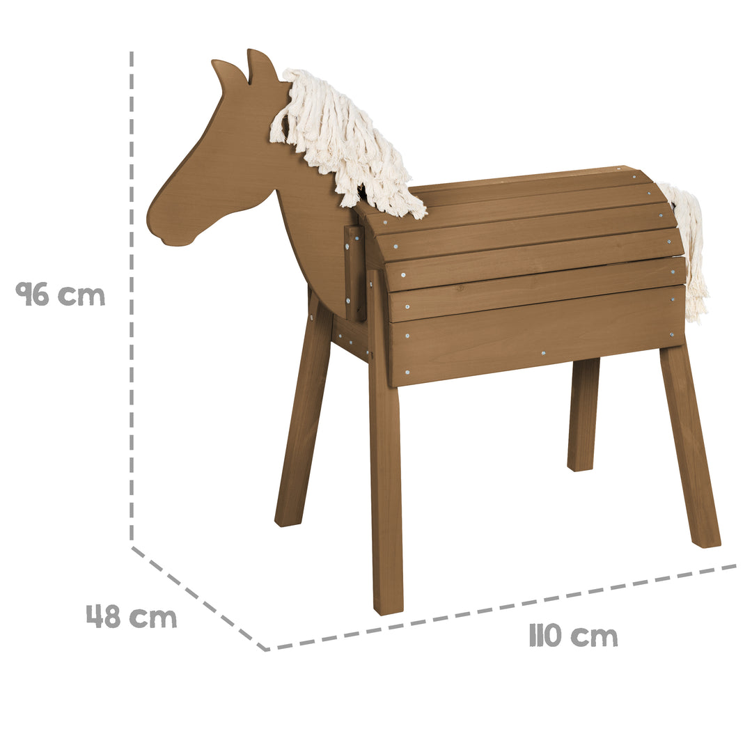 Spiel- & Voltigierpferd - mit Mähne, Schweif & Ablagefläche - Massivholz teak lasiert – Infografik (3/4)