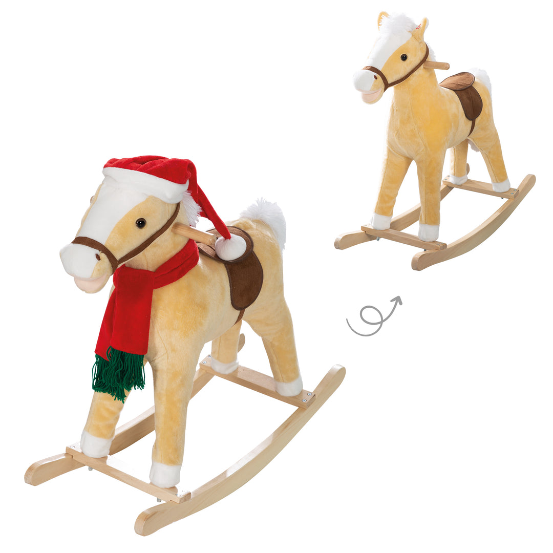 Schaukelpferd, mit Weihnachtsmütze & Schal, gepolstert, Sattel, Sound, 63 x 31 x 73 cm, ab 24 Monate – Infografik (1/8)