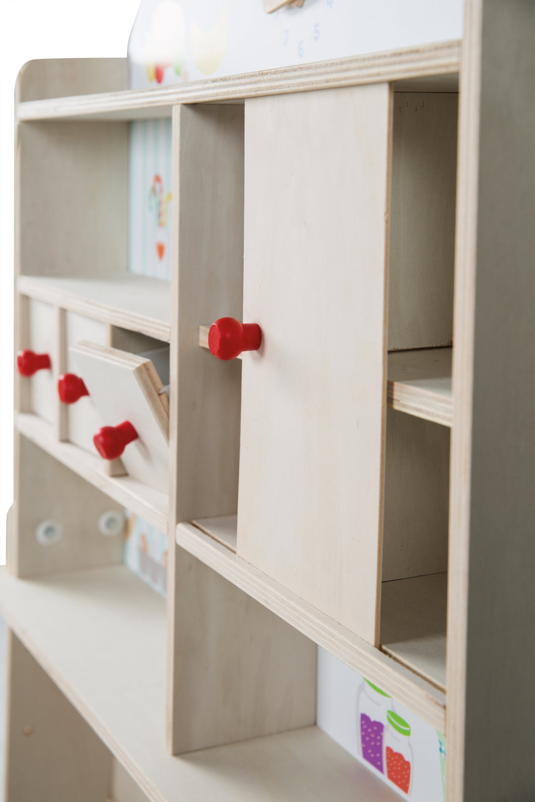 Kaufladen 'Minishop', Holz natur, mit Theke, Tafel, Schiebetür & Markststand-Druck – Produktbild (6/8)