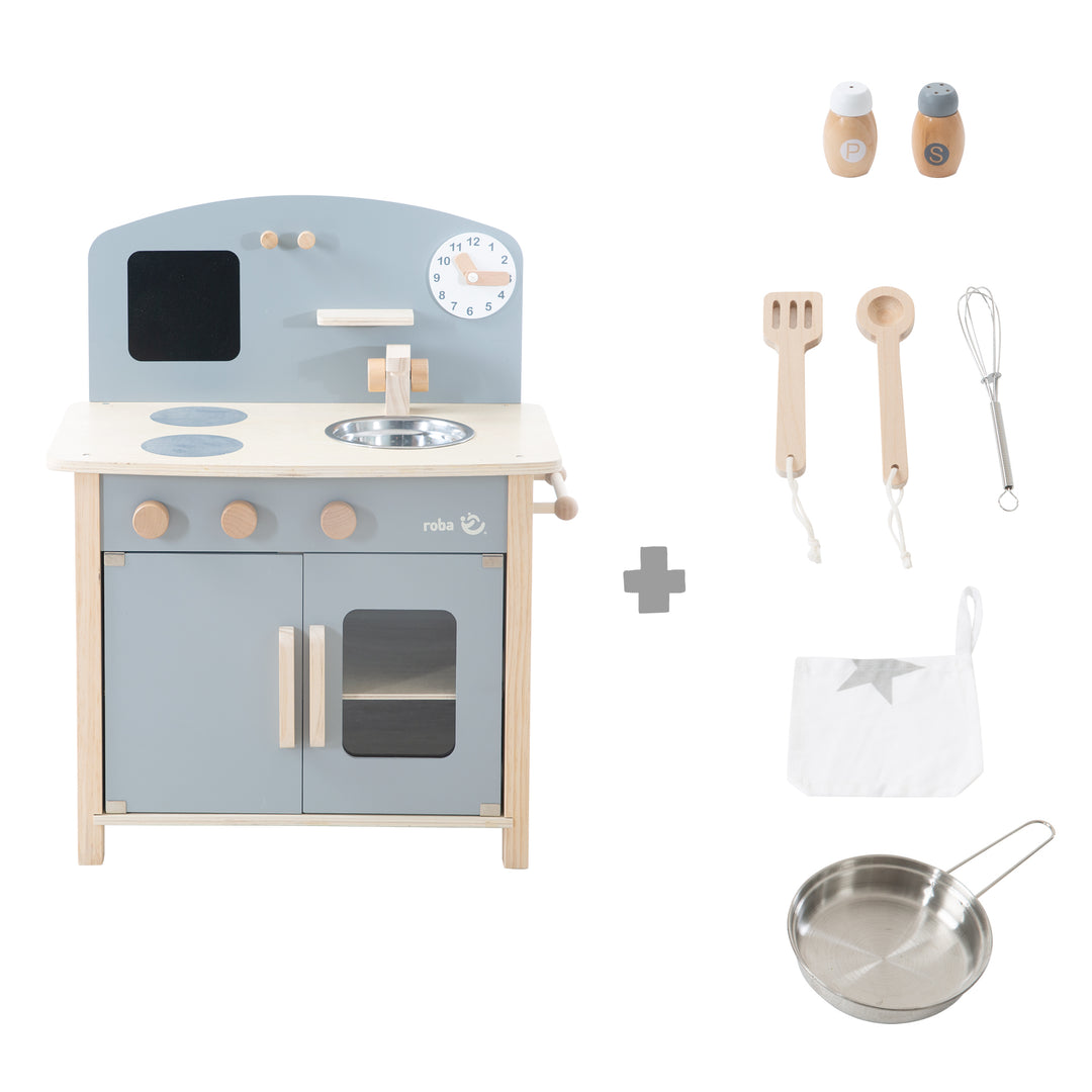 Cuisine enfant gris/naturel, avec 2 plaques de cuisson, évier, robinet & accessoires – Détourage (5/8)