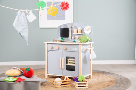 Cuisine enfant gris/naturel, avec 2 plaques de cuisson, évier, robinet & accessoires – Photo spéciale (3/8)