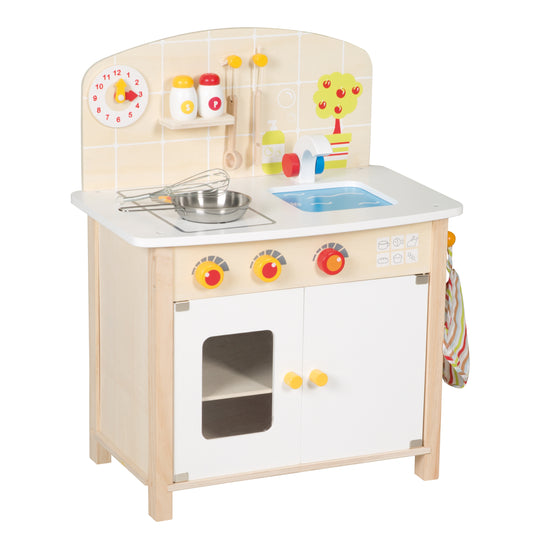 Cuisine enfant blanc/naturel, jouet-bloc cuisine avec 2 plaques de cuisson, évier, robinet & accessoires – Photo du produit (1/3)