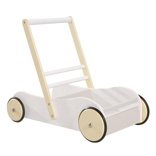 Lauflernwagen 'Scarlett' weiß lackiert, Puppenwagen mit rosa Textilien – Freisteller (4/4)