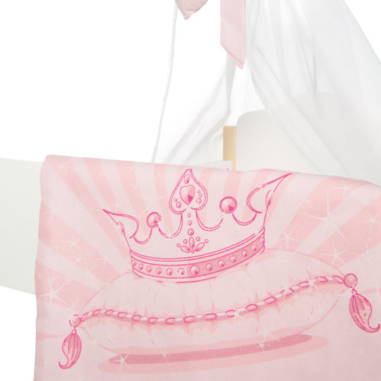 Lit de poupée 'Scarlett', blanc laqué, avec équipement textile, linge de lit & ciel de lit rose – Photo de détail (2/5)