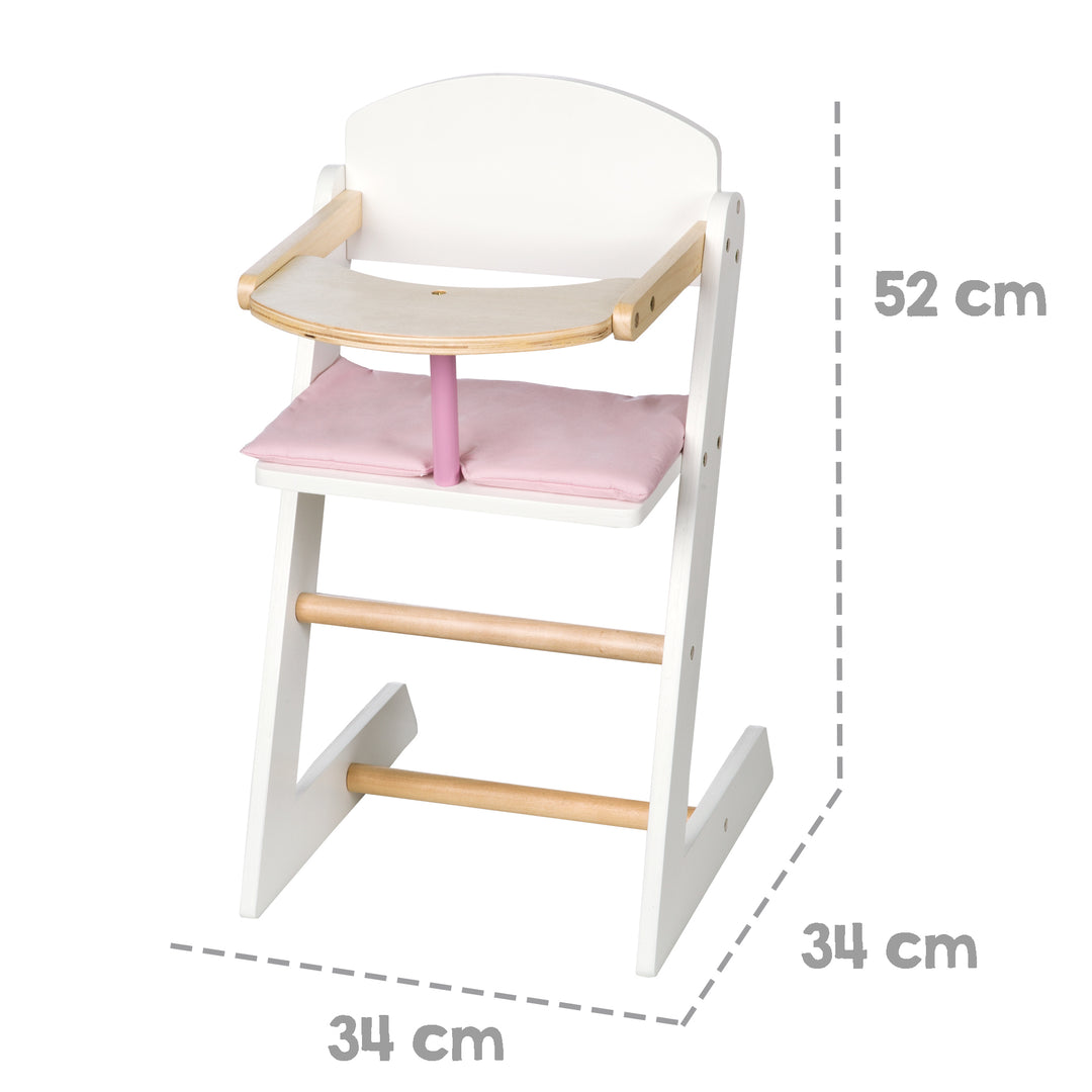 Puppenhochstuhl 'Scarlett', für Puppen & Babypuppen, weiß lackiert – Infografik (3/4)
