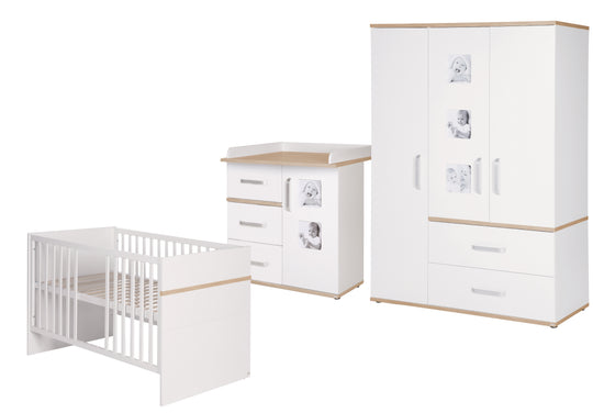 Kindermöbelset 'Pia', 3-teilig, inkl. Kinderbett 70 x 140 cm, Wickelkommode & Kleiderschrank, weiß – Freisteller (1/15)