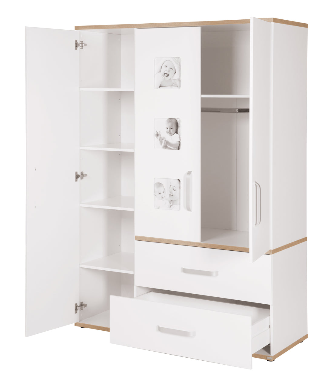 Kindermöbelset 'Pia', 3-teilig, inkl. Kinderbett 70 x 140 cm, Wickelkommode & Kleiderschrank, weiß – Freisteller (13/15)