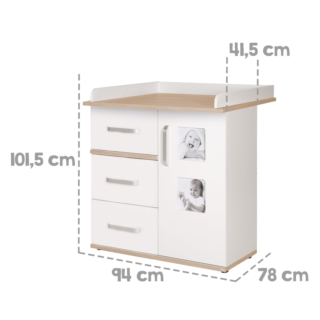 Kindermöbelset 'Pia', 3-teilig, inkl. Kinderbett 70 x 140 cm, Wickelkommode & Kleiderschrank, weiß – Infografik (10/15)
