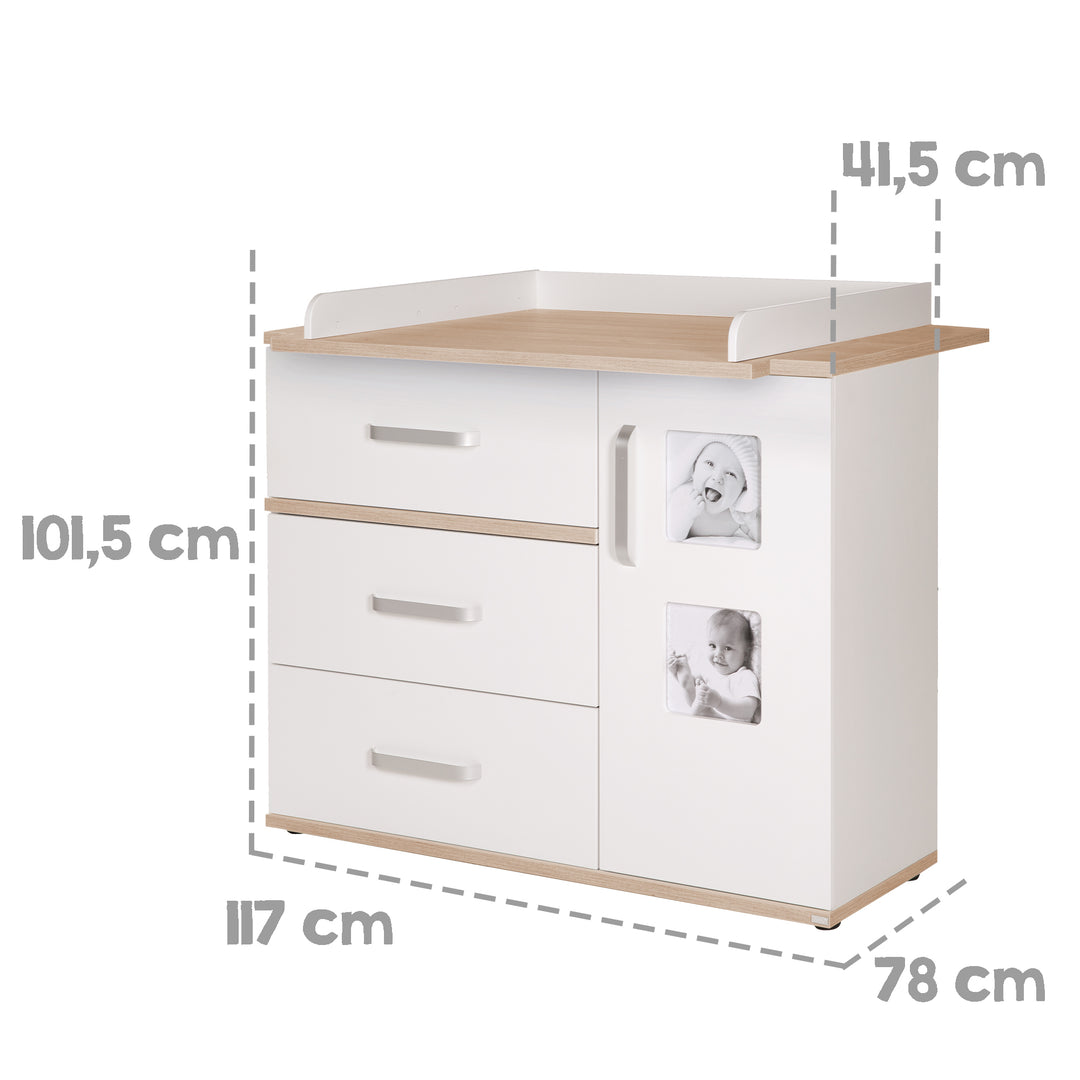 Kindermöbelset 'Pia', 3-teilig, inkl. Babybett 70 x 140 cm, Wickelkommode & Kleiderschrank, weiß – Infografik (12/16)