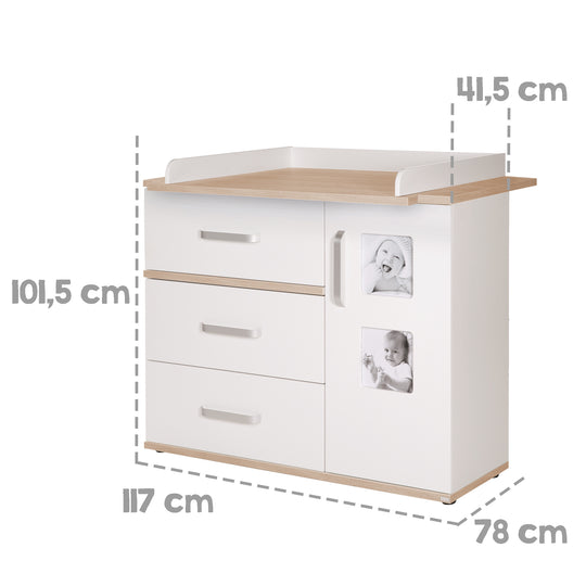 Kindermöbelset 'Pia', 3-teilig, inkl. Babybett 70 x 140 cm, Wickelkommode & Kleiderschrank, weiß – Infografik (12/16)
