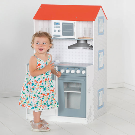 2in1 Puppenhaus & Kinderküche, großes Spielhaus für Jungs und Spielküche in einem – Milieubild (2/2)