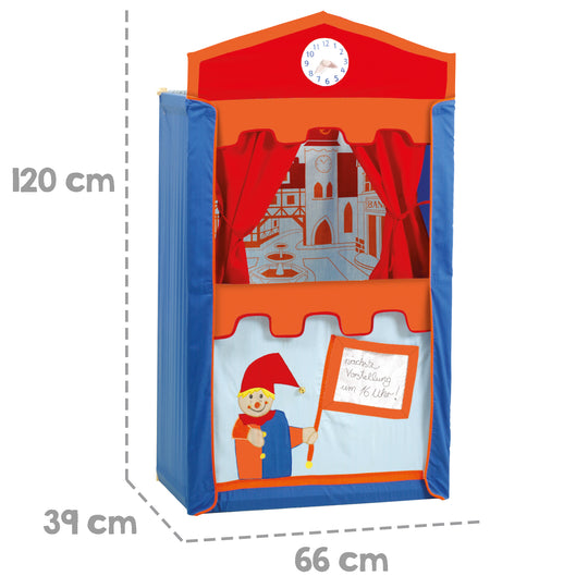 Kasperletheater inkl. 6 Handpuppen, Kaspertheater aus Massivholz, Puppentheater freistehend – Infografik (5/10)