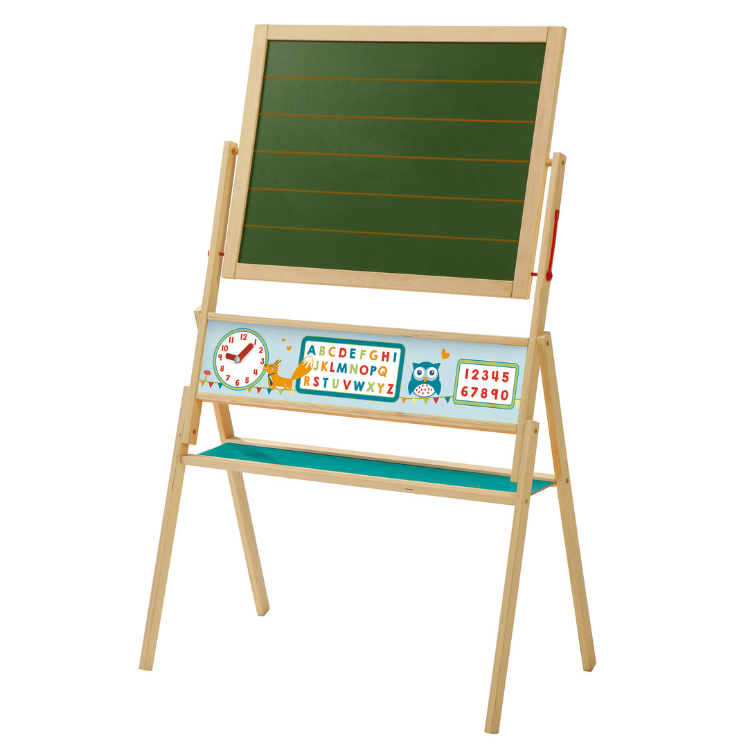 Tafel 'ABC Eule', Standtafel drehbar mit Schreibtafel liniert, Maltafel magnetisch, Holz, natur – Produktbild (1/2)