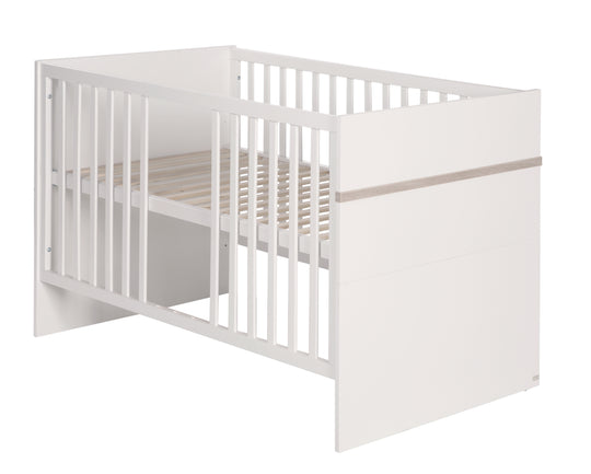 Kindermöbelset 'Moritz', 2-teilig, Kinderbett 70 x 140 cm & Wickelkommode schmal, weiß/ Luna Elm – Freisteller (4/9)