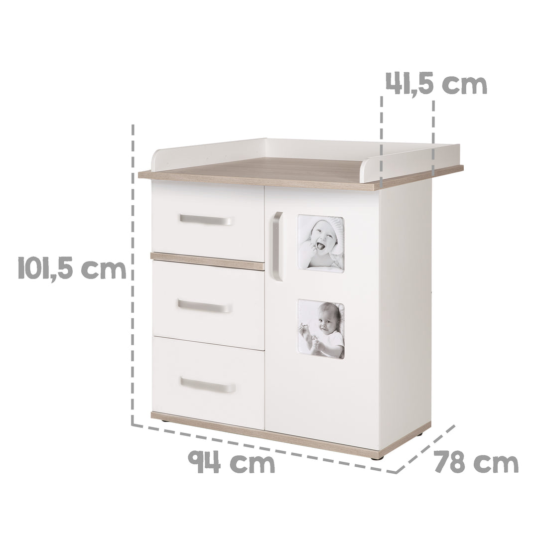 Commode à langer 'Moritz' avec plan à langer amovible, table à langer avec 2 cadres photo, hauteur à langer: 94 cm – Infographie (2/3)