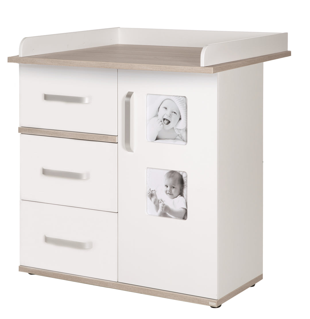 Kindermöbelset 'Moritz', 2-teilig, Kinderbett 70 x 140 cm & Wickelkommode schmal, weiß/ Luna Elm – Freisteller (7/9)