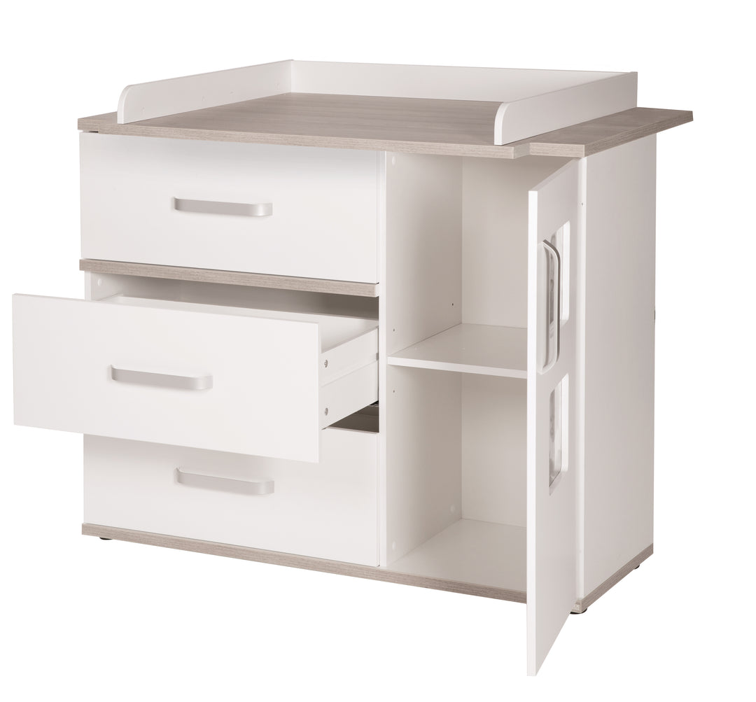 Set mobili per bambini 'Moritz‘, 2pezzi, letto per bambini 70 x 140 cm & cassettiera fasciatoio largo, bianco/Luna elm – Ritaglio (7/9)