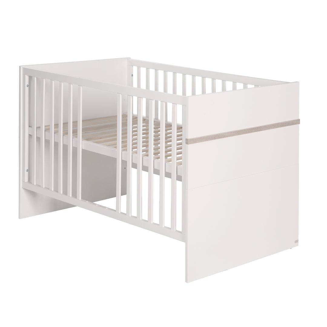 Set de cama 'Moritz' incl. cama 70 x 140 cm incl. somier de láminas, paneles de conversión y cajón bajo cama, blanco/Luna elm – Recorte (4/8)
