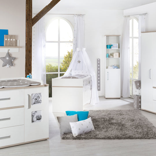 Kombi-Kinderbett 'Moritz', 70 x 140 cm, weiß, höhenverstellbar, 3 Schlupfsprossen – Milieubild (4/8)