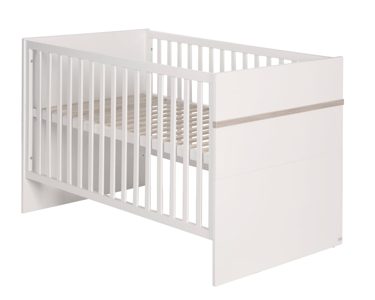 Lit enfant combiné 'Moritz', 70 x 140 cm, blanc, réglable en hauteur, 3 barreaux amovibles – Détourage (1/8)
