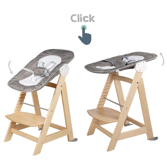 Hochstuhl Set 2in1 'Born Up' - Treppenhochstuhl 'Sit Up' + Aufsatz 'Sternenzauber - Holz natur – Infografik (8/11)
