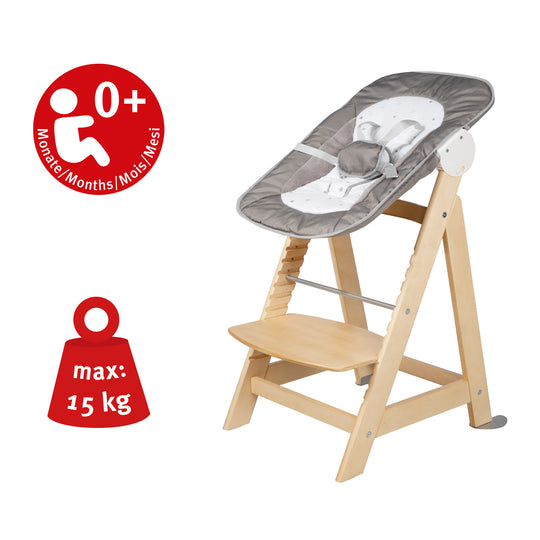 Hochstuhl Set 2in1 'Born Up' - Treppenhochstuhl 'Sit Up' + Aufsatz 'Sternenzauber - Holz natur – Infografik (10/11)