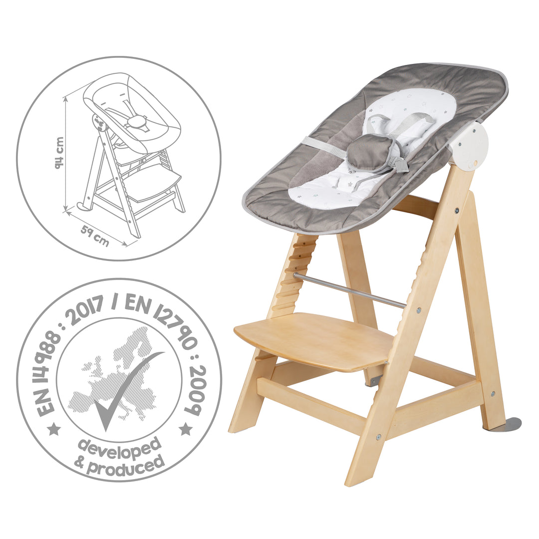 Hochstuhl Set 2in1 'Born Up' - Treppenhochstuhl 'Sit Up' + Aufsatz 'Sternenzauber - Holz natur – Infografik (5/11)