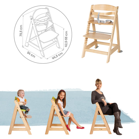 Hochstuhl Set 2in1 'Born Up' - Treppenhochstuhl 'Sit Up' + Aufsatz 'Sternenzauber - Holz natur – Infografik (6/11)