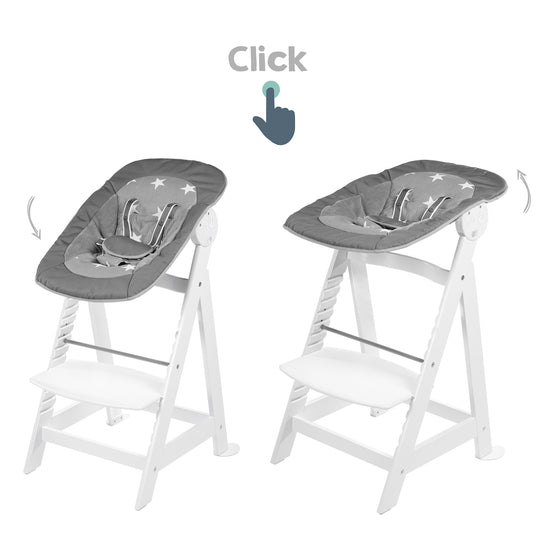 Hochstuhl Set 2in1 'Born Up' - Treppenhochstuhl 'Sit Up' + Aufsatz 'Little Stars - Weiß – Infografik (7/11)